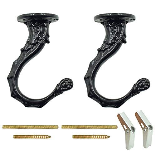 Hxchen 65mm/2.6" Ceiling Hooks - Heavy Duty Swag Hook with Steel Screws Bolts and Toggle Wings for Hanging Plants Ceiling Installation Cavity Wall Fixing Black - (2 Sets)