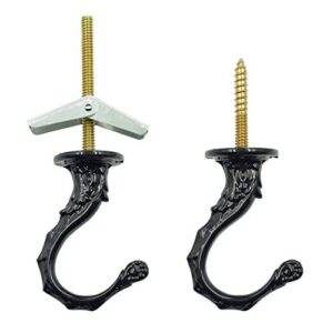 Hxchen 65mm/2.6" Ceiling Hooks - Heavy Duty Swag Hook with Steel Screws Bolts and Toggle Wings for Hanging Plants Ceiling Installation Cavity Wall Fixing Black - (2 Sets)