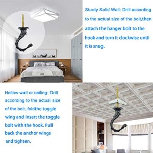 Hxchen 65mm/2.6" Ceiling Hooks - Heavy Duty Swag Hook with Steel Screws Bolts and Toggle Wings for Hanging Plants Ceiling Installation Cavity Wall Fixing Black - (2 Sets)