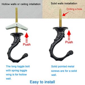 Hxchen 65mm/2.6" Ceiling Hooks - Heavy Duty Swag Hook with Steel Screws Bolts and Toggle Wings for Hanging Plants Ceiling Installation Cavity Wall Fixing Black - (2 Sets)