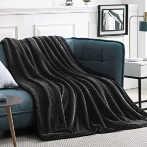 walensee sherpa fleece blanket (twin size 60”x80” black) plush throw fuzzy super soft reversible microfiber flannel blankets for couch, bed, sofa ultra luxurious warm and cozy for all seasons