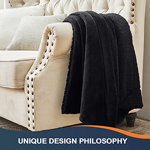 Walensee Sherpa Fleece Blanket (Twin Size 60”x80” Black) Plush Throw Fuzzy Super Soft Reversible Microfiber Flannel Blankets for Couch, Bed, Sofa Ultra Luxurious Warm and Cozy for All Seasons