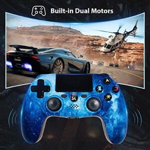 Kujian Wireless Controller for PS4, Blue Galaxy Style High Performance Remote Controller for PlayStation 4/Pro/Slim/PC with Double Vibration, Audio Function, USB Cable