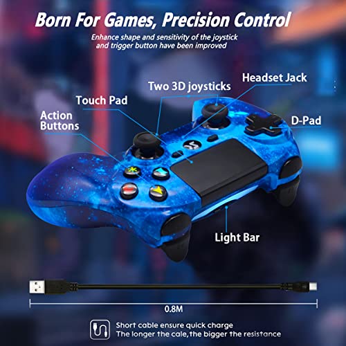Kujian Wireless Controller for PS4, Blue Galaxy Style High Performance Remote Controller for PlayStation 4/Pro/Slim/PC with Double Vibration, Audio Function, USB Cable