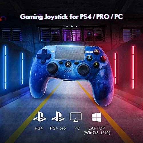 Kujian Wireless Controller for PS4, Blue Galaxy Style High Performance Remote Controller for PlayStation 4/Pro/Slim/PC with Double Vibration, Audio Function, USB Cable