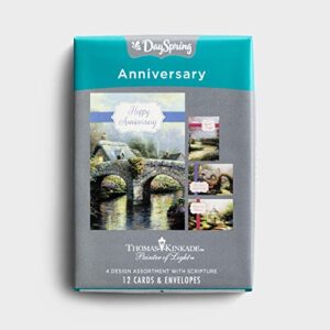 DaySpring - Happy Anniversary - Thomas Kinkade - Painter of Light - 4 Design Assortment with Scripture - 12 Boxed Cards & Envelopes (J1035)