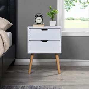 sweetgo end side table nightstand with storage drawer -fashion modern assemble storage cabinet bedroom bedside -solid wood legs living room bedroom furniture-double drawer nightstand (1, white)