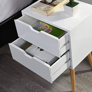 SWEETGO End Side Table Nightstand with Storage Drawer -Fashion Modern Assemble Storage Cabinet Bedroom Bedside -Solid Wood Legs Living Room Bedroom Furniture-Double Drawer Nightstand (1, White)