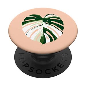 tropical green plant monstera deliciosa variegata leaf popsockets popgrip: swappable grip for phones & tablets