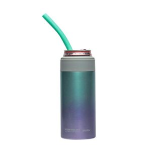 asobu slim can cooler insulated stainless steel sleeve for a skinny 12 ounce can with a reusable straw (unicorn))