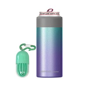 Asobu Slim Can Cooler Insulated Stainless Steel Sleeve for a Skinny 12 Ounce Can With a Reusable Straw (unicorn))