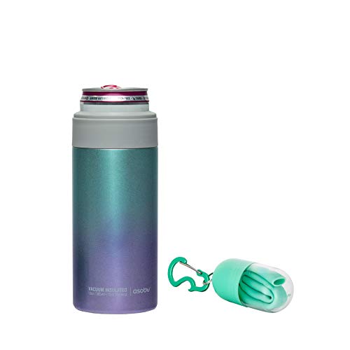 Asobu Slim Can Cooler Insulated Stainless Steel Sleeve for a Skinny 12 Ounce Can With a Reusable Straw (unicorn))