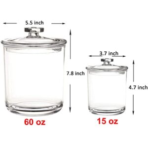 Youngever Clear Plastic Apothecary Jars (1 Set 60 Ounce and 1 Set 15 Ounce)