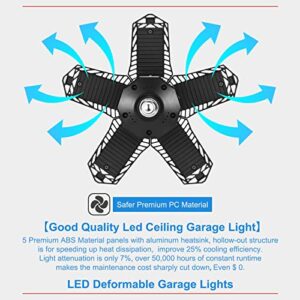siicaaG 2 Pack LED Garage Lights, 12000LM Ultra Bright 120W LED Deformable Garage Ceiling Lights, with E26 Screw Socket, 5 Adjustable Panels 6500K Shop Light, Barn Light, Bay Light, Workshop Light
