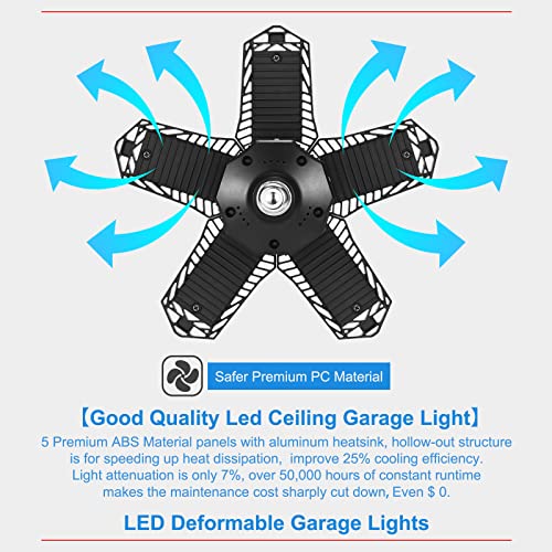 siicaaG 2 Pack LED Garage Lights, 12000LM Ultra Bright 120W LED Deformable Garage Ceiling Lights, with E26 Screw Socket, 5 Adjustable Panels 6500K Shop Light, Barn Light, Bay Light, Workshop Light