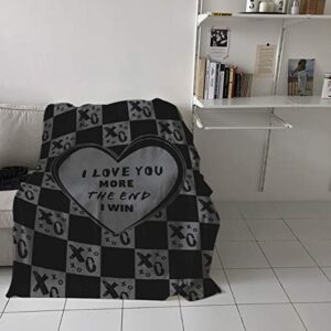 sigouyi flannel fleece blanket for all season lightweight throw for bed couch chair extra soft brush fabric warm sofa blankets, i love you more the end i win black gray heart 60"x80"