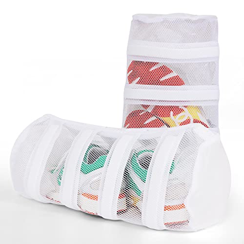 Shoe Washing and Dry Bags for Laundry Machines - SOOHAO Pack of 2 Sneaker Mesh Laundry Bags with Bumper Protectors for Canvas Shoes, Nike, Adidas, Sneakers, Knitted Sock Shoes and Delicates