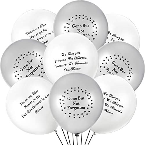 60 Pieces Memorial Balloons Funeral Remembrance Balloons Personalizable Funeral Balloons for Death and Funeral, White and Silver