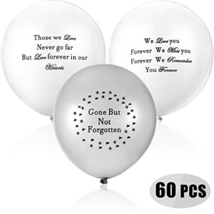 60 Pieces Memorial Balloons Funeral Remembrance Balloons Personalizable Funeral Balloons for Death and Funeral, White and Silver