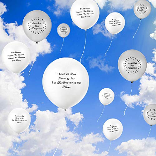 60 Pieces Memorial Balloons Funeral Remembrance Balloons Personalizable Funeral Balloons for Death and Funeral, White and Silver