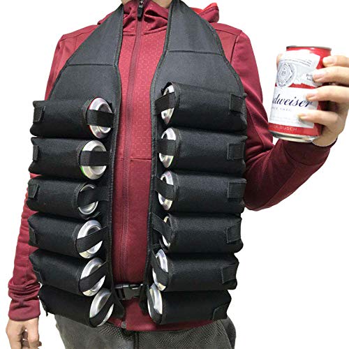 LIVANS Beer Bandolier Holder 12-Pack, Drink Vest Beer Holster 12 Can Soda Belt Holster Beverage Holder Insulated with Inside Money Holder Funny BBQ Party Gag