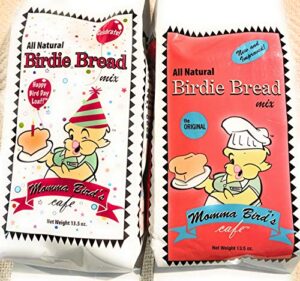 v&p momma's bird bread mix for bird food or bird treat - bundle of one original and one happy bird day bags