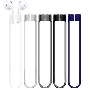 abcool compatible for airpods anti-lost straps accessory - 5pcs dark gray clear blue black assorted strings, soft sport tether lanyard, running silicone wire cable connector, silica gel neck rope cord