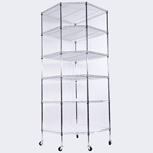 Teeker 6 Tiers Corner Shelf, Adjustable Metal Storage Wire Shelving Unit Corner Rack Corner Shelving, Free Standing Corner Storage Rack Display with Wheels for Garage Living Room, Bathroom, Kitchen