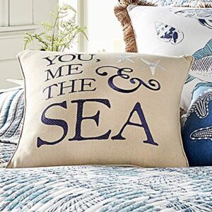 Levtex Home - Blue Bay - Decorative Pillow (18 X 18in.) - You, Me & The Sea - Natural, Navy and White