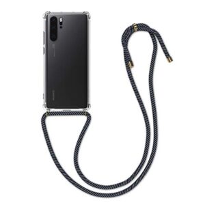 kwmobile crossbody case compatible with huawei p30 pro case - clear tpu phone cover w/lanyard cord strap - anthracite