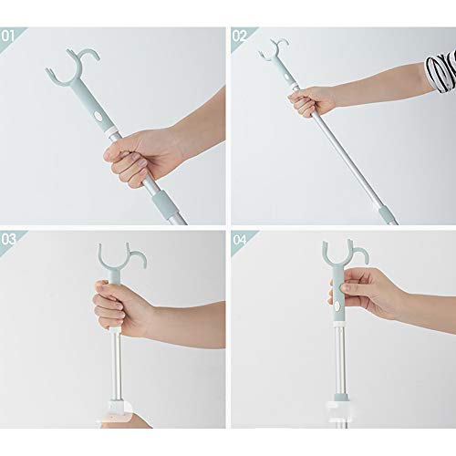 Long Reach Stick with Hook Telescoping Long Reach Closet Pole 45.67" Adjustable Long Reach Stick Clothes Poles Extending Closet Hook Pole(Blue)