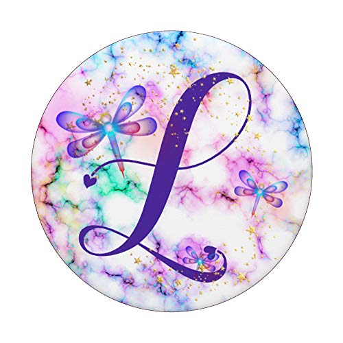 Purple Monogram Letter L Initial Rainbow Dragonfly PopSockets Swappable PopGrip