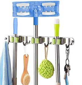 fine most mop and broom holder wall mounted storage organizer broom holder stainless steel mop holder utility tool organizers with 3 position 4 hooks for laundry room garden garage closet kitchen