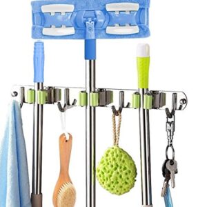 Fine Most Mop and Broom Holder Wall Mounted Storage Organizer Broom Holder Stainless Steel Mop Holder Utility Tool Organizers with 3 Position 4 Hooks for Laundry Room Garden Garage Closet Kitchen