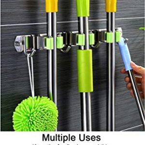 Fine Most Mop and Broom Holder Wall Mounted Storage Organizer Broom Holder Stainless Steel Mop Holder Utility Tool Organizers with 3 Position 4 Hooks for Laundry Room Garden Garage Closet Kitchen