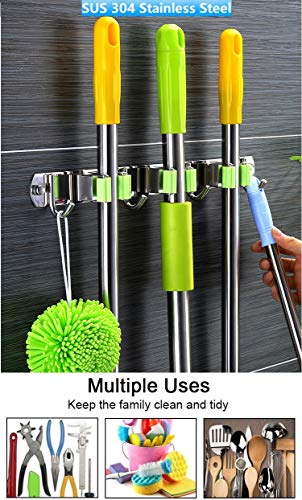 Fine Most Mop and Broom Holder Wall Mounted Storage Organizer Broom Holder Stainless Steel Mop Holder Utility Tool Organizers with 3 Position 4 Hooks for Laundry Room Garden Garage Closet Kitchen