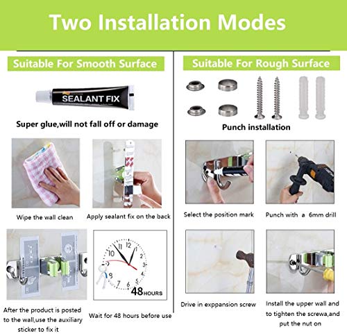 Fine Most Mop and Broom Holder Wall Mounted Storage Organizer Broom Holder Stainless Steel Mop Holder Utility Tool Organizers with 3 Position 4 Hooks for Laundry Room Garden Garage Closet Kitchen