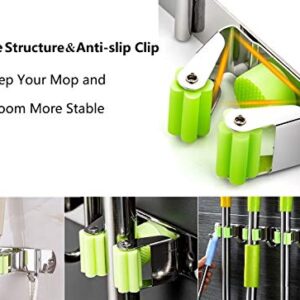 Fine Most Mop and Broom Holder Wall Mounted Storage Organizer Broom Holder Stainless Steel Mop Holder Utility Tool Organizers with 3 Position 4 Hooks for Laundry Room Garden Garage Closet Kitchen