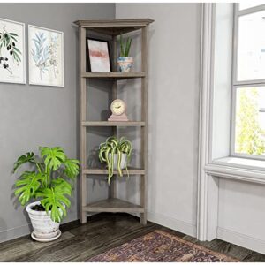 NewRidge Home Goods NewRidge Home Bookcase Bookshelf, Corner, WASHED GREY