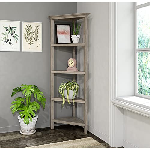 NewRidge Home Goods NewRidge Home Bookcase Bookshelf, Corner, WASHED GREY