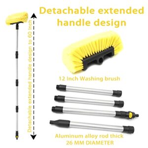 60 Inch Car Wash Brush 12" with Soft Bristle Head Flow-Through Heavy Duty Tri-Level Dip Auto Car Wash Brush Long Handle Car Exterior Washing Yellow