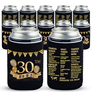 yangmics 30th birthday can cooler sleeves pack of 12- 1993 sign -30th anniversary decorations - dirty 30th birthday party supplies - black and gold thirtieth birthday cup coolers