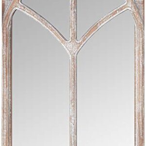 Amazon Brand - Ravenna Home Vintage Arched Whitewashed Wooden Mantel Wall Mount Mirror, 31"H, Whitewash