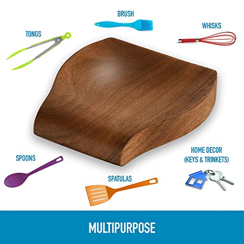 Zulay Acacia Wood Spoon Rest For Kitchen - Smooth Wooden Spoon Holder For Stovetop With Non Slip Silicone Feet - Perfect Holder For Spatulas, Spoons, Tongs & More