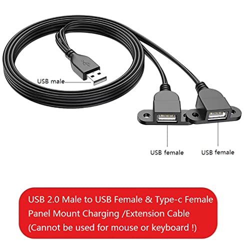 Guo USB Charging Extension Cable Male to Dual Female, USB 2.0 Charging Port 1 to 2 Panel Mount with Screw Hole, Used for Furniture/Mobile Phones/Portable Power and More(5FT/1.5m)