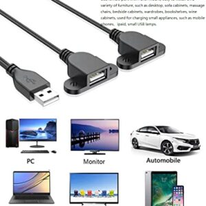 Guo USB Charging Extension Cable Male to Dual Female, USB 2.0 Charging Port 1 to 2 Panel Mount with Screw Hole, Used for Furniture/Mobile Phones/Portable Power and More(5FT/1.5m)