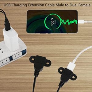 Guo USB Charging Extension Cable Male to Dual Female, USB 2.0 Charging Port 1 to 2 Panel Mount with Screw Hole, Used for Furniture/Mobile Phones/Portable Power and More(5FT/1.5m)