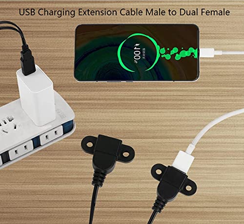 Guo USB Charging Extension Cable Male to Dual Female, USB 2.0 Charging Port 1 to 2 Panel Mount with Screw Hole, Used for Furniture/Mobile Phones/Portable Power and More(5FT/1.5m)