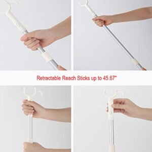 Long Reach Stick with Hook Christmas Light Pole Telescoping Long Reach Closet Pole 45.67" Adjustable Long Reach Stick Clothes Poles Extending Closet Hook Pole(Off white)