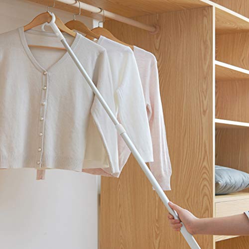 Long Reach Stick with Hook Christmas Light Pole Telescoping Long Reach Closet Pole 45.67" Adjustable Long Reach Stick Clothes Poles Extending Closet Hook Pole(Off white)